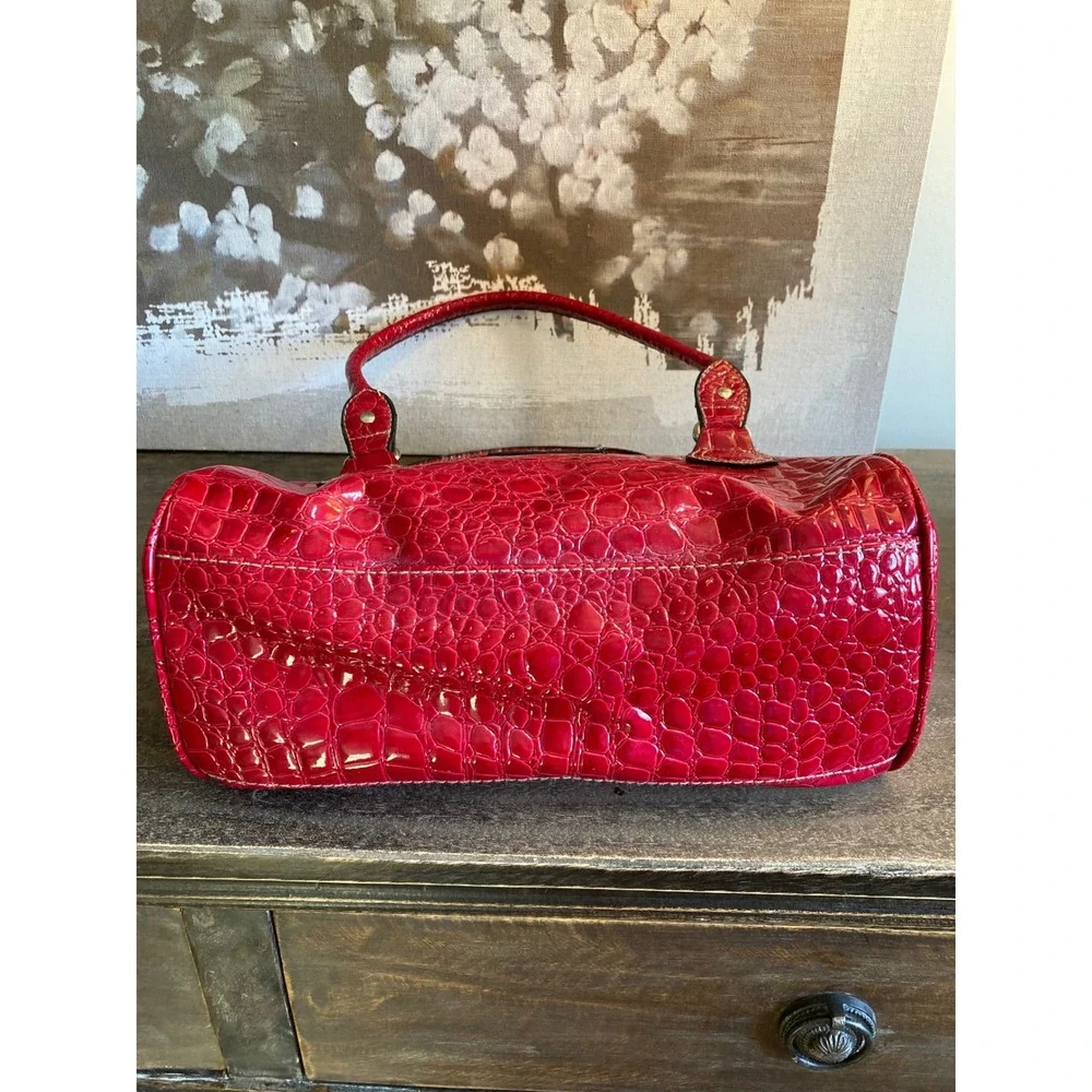 Strada Red Croc Embossed Faux Leather Satchel Handbag with Matching Coin Purse